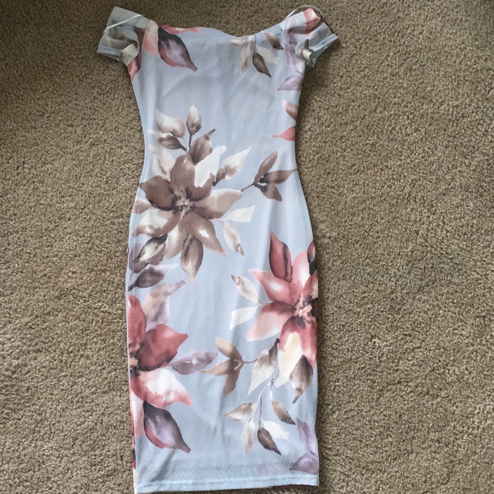 WINDSOR LIGHT BLUE/FLORAL BODYCON MINI DRESS
